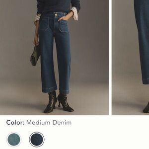 Maeve Medium Denim Cropped Wide-Leg Jeans